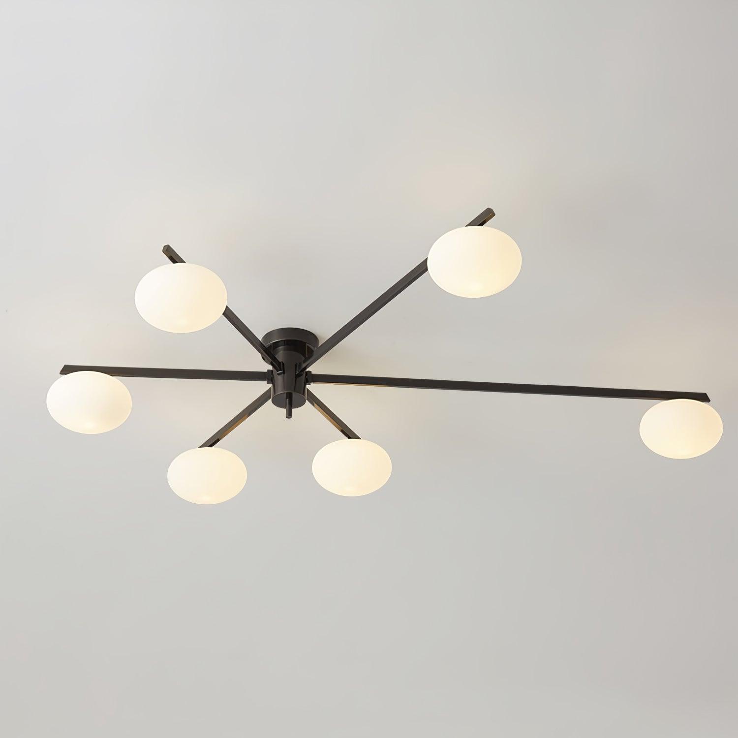 Ceiling Lamp 33.5 in White Glass LED Indoor Modern Minimalist Light Fixture | Black Arms Adjustable Dining Living Room Kitchen Pendant | Thomler
