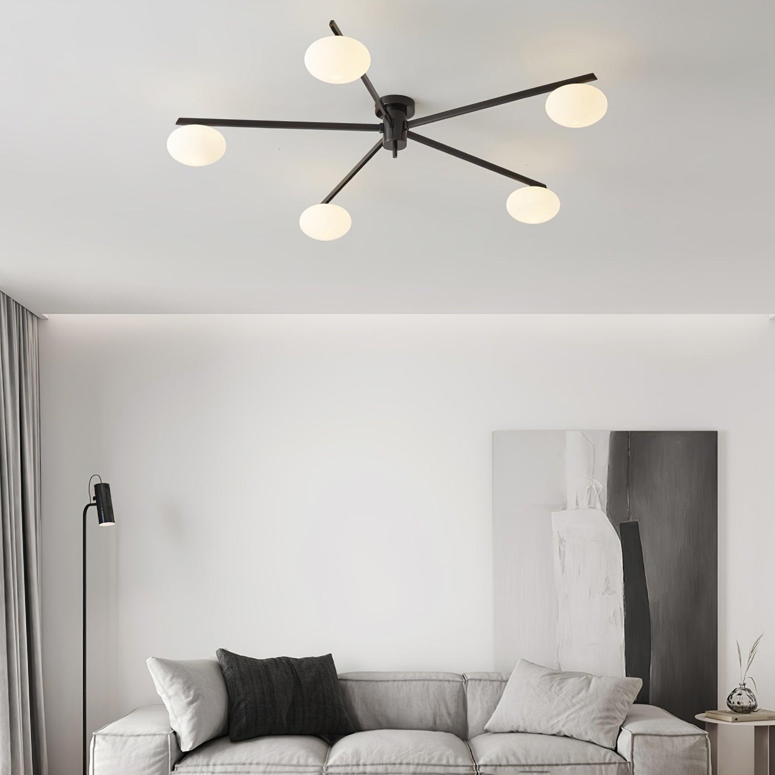 Ceiling Lamp 33.5 in White Glass LED Indoor Modern Minimalist Light Fixture | Black Arms Adjustable Dining Living Room Kitchen Pendant | Thomler