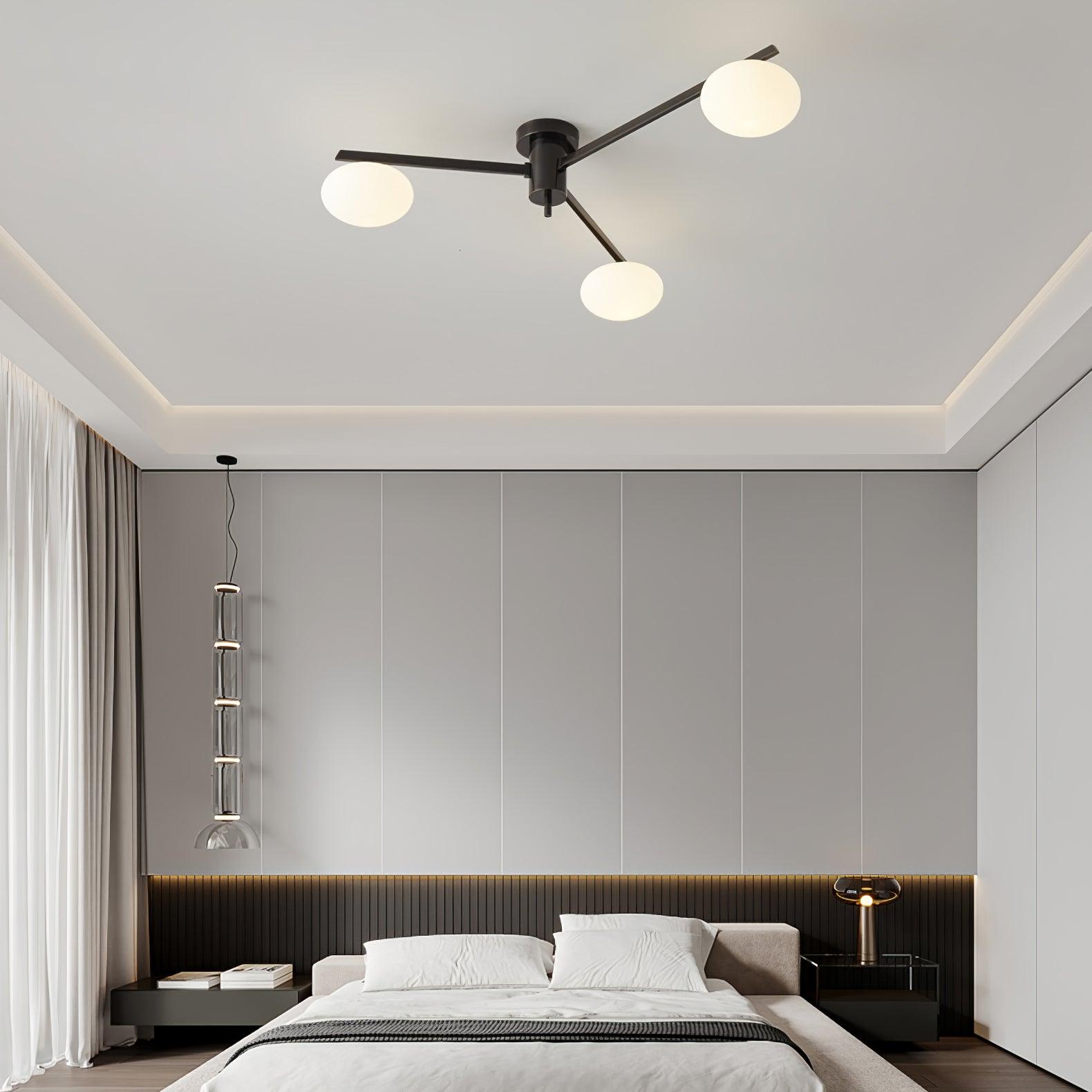Ceiling Lamp 33.5 in White Glass LED Indoor Modern Minimalist Light Fixture | Black Arms Adjustable Dining Living Room Kitchen Pendant | Thomler