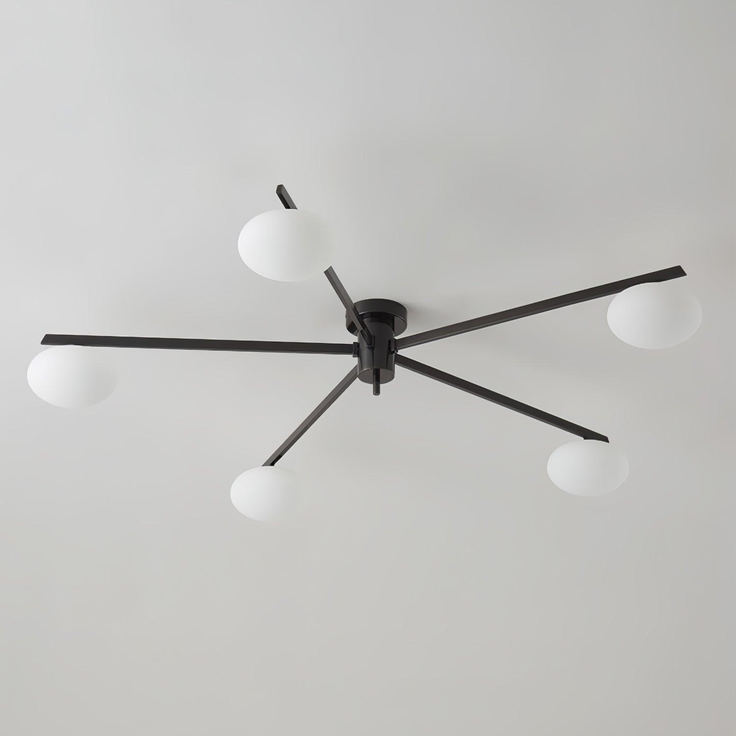 Ceiling Lamp 33.5 in White Glass LED Indoor Modern Minimalist Light Fixture | Black Arms Adjustable Dining Living Room Kitchen Pendant | Thomler