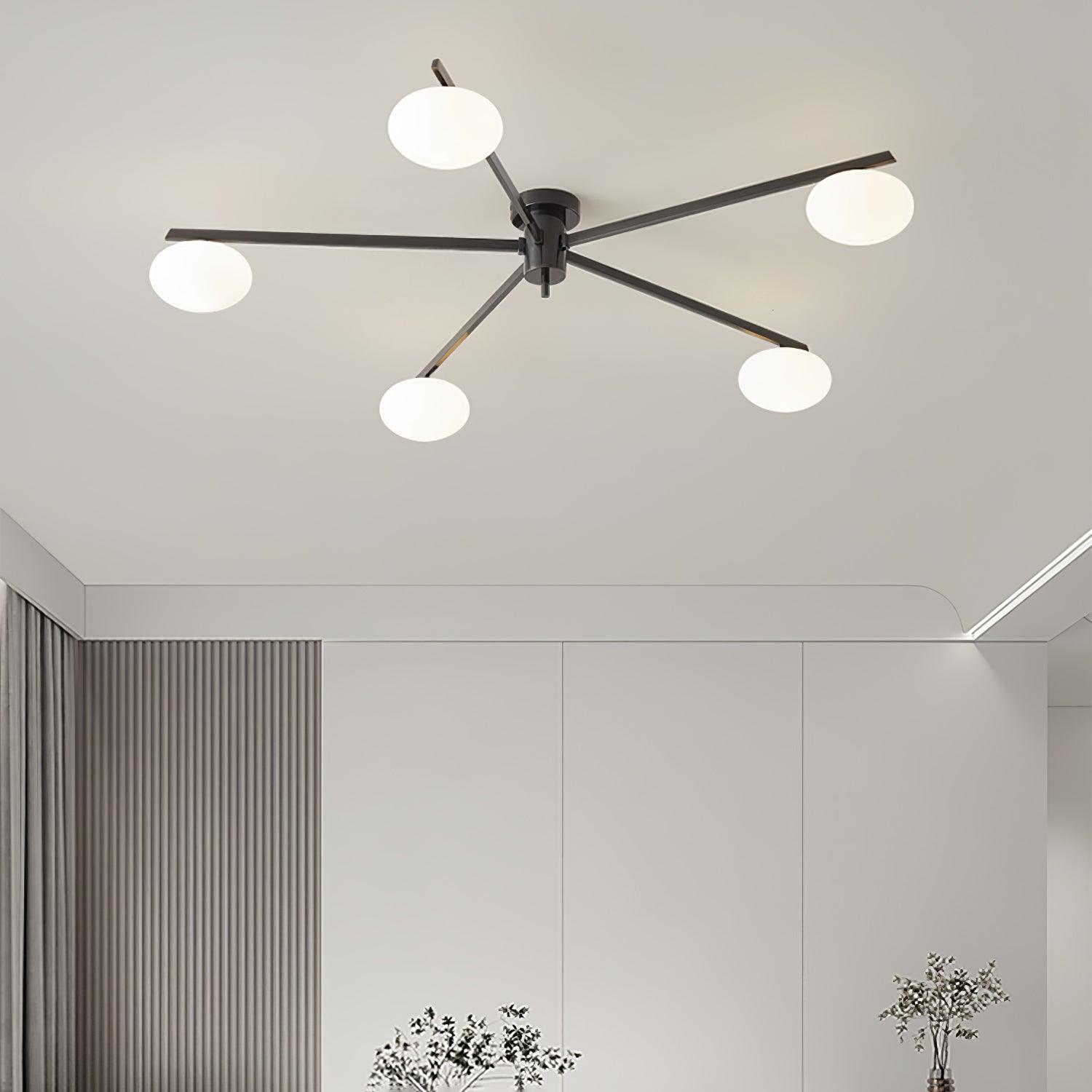 Ceiling Lamp 33.5 in White Glass LED Indoor Modern Minimalist Light Fixture | Black Arms Adjustable Dining Living Room Kitchen Pendant | Thomler
