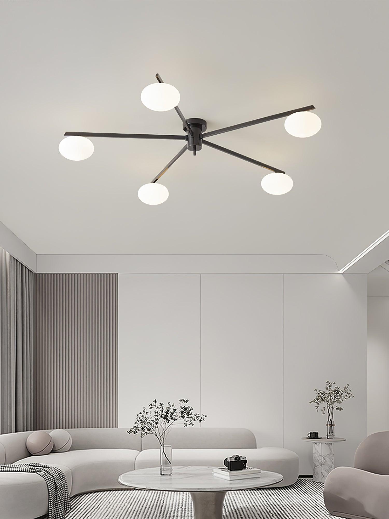 Ceiling Lamp 33.5 in White Glass LED Indoor Modern Minimalist Light Fixture | Black Arms Adjustable Dining Living Room Kitchen Pendant | Thomler