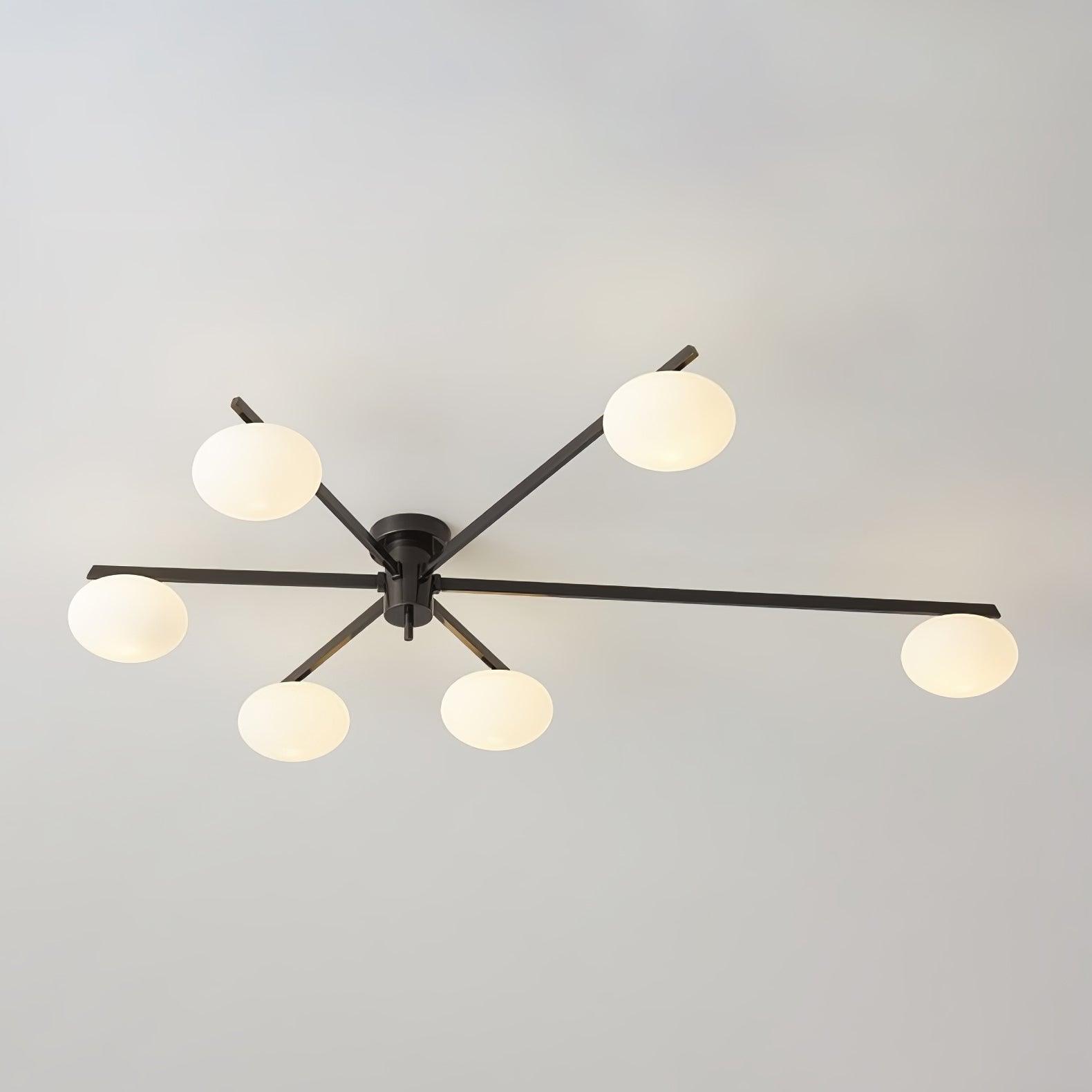 Ceiling Lamp 33.5 in White Glass LED Indoor Modern Minimalist Light Fixture | Black Arms Adjustable Dining Living Room Kitchen Pendant | Thomler
