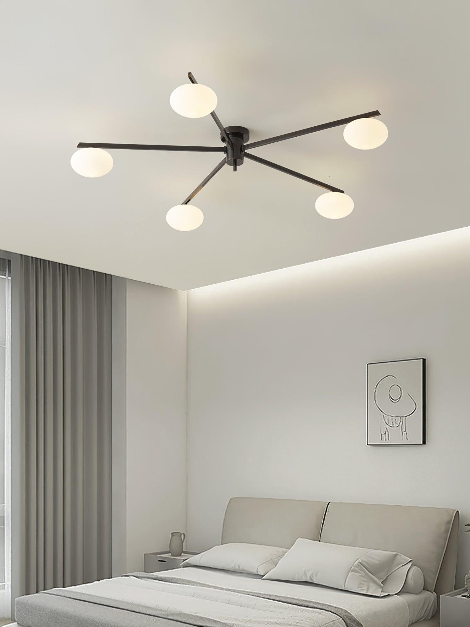 Ceiling Lamp 33.5 in White Glass LED Indoor Modern Minimalist Light Fixture | Black Arms Adjustable Dining Living Room Kitchen Pendant | Thomler