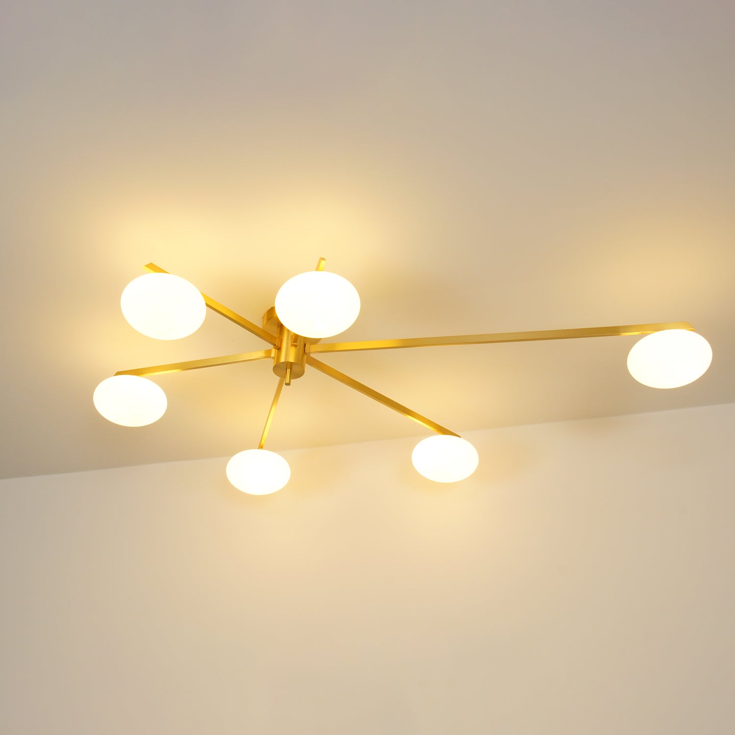 Ceiling Lamp 33.5 in White Glass LED Indoor Modern Minimalist Light Fixture | Black Arms Adjustable Dining Living Room Kitchen Pendant | Thomler