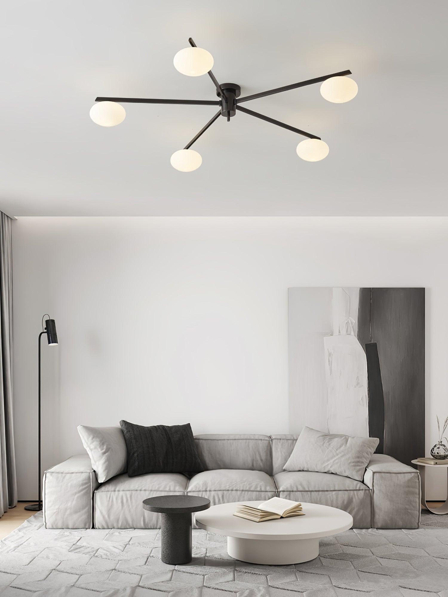 Ceiling Lamp 33.5 in White Glass LED Indoor Modern Minimalist Light Fixture | Black Arms Adjustable Dining Living Room Kitchen Pendant | Thomler