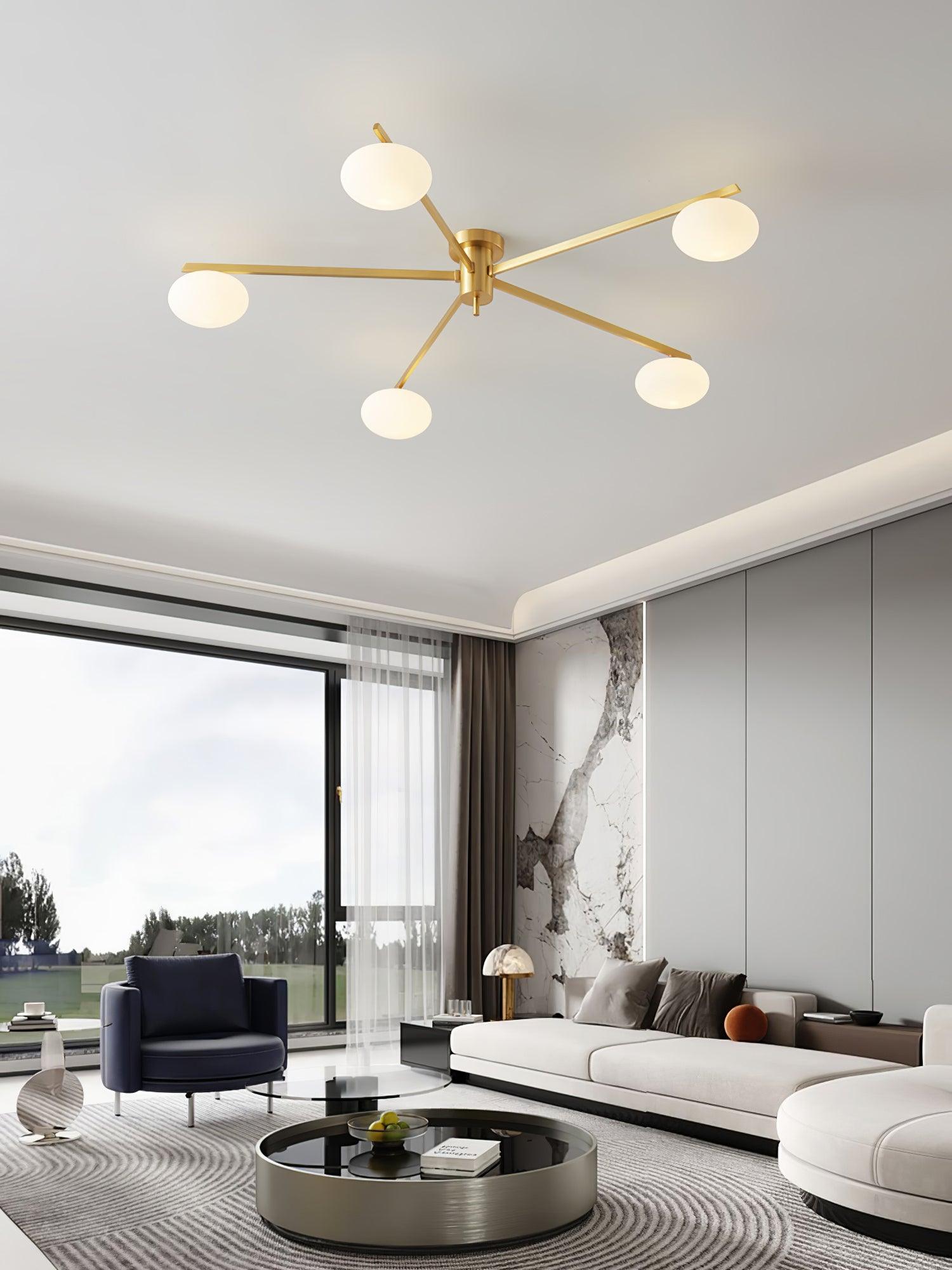 Ceiling Lamp 33.5 in White Glass LED Indoor Modern Minimalist Light Fixture | Black Arms Adjustable Dining Living Room Kitchen Pendant | Thomler