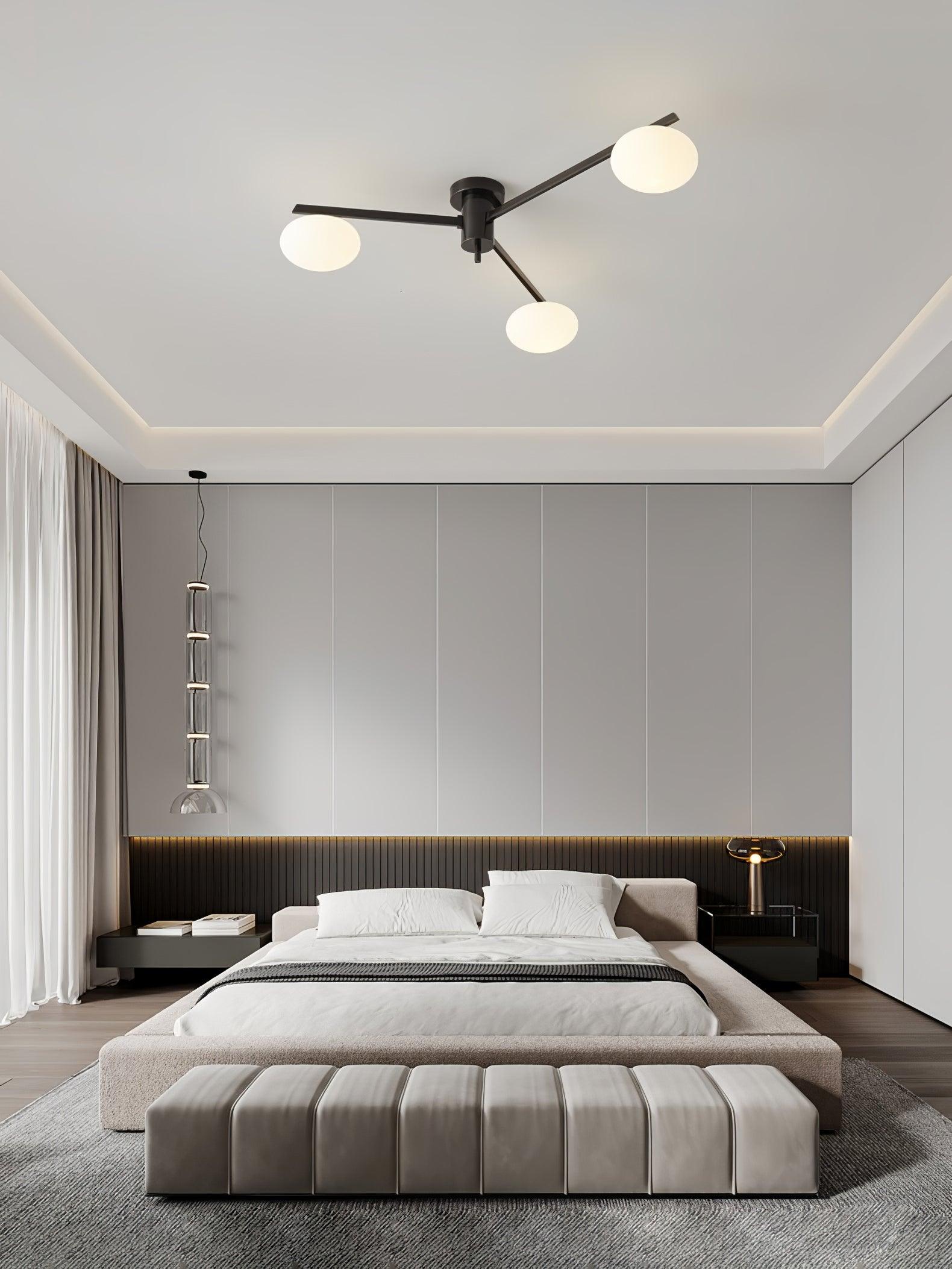 Ceiling Lamp 33.5 in White Glass LED Indoor Modern Minimalist Light Fixture | Black Arms Adjustable Dining Living Room Kitchen Pendant | Thomler