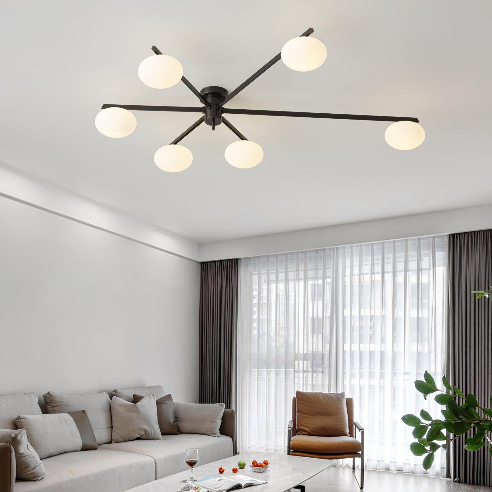Ceiling Lamp 33.5 in White Glass LED Indoor Modern Minimalist Light Fixture | Black Arms Adjustable Dining Living Room Kitchen Pendant | Thomler