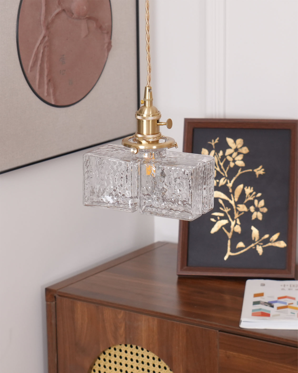Pendant Light Brass Glass 7.1 in Adjustable Indoor Ceiling Lamp Dining Room Kitchen Island Lighting Fixture Modern Decorative Hanging Light | Thomler