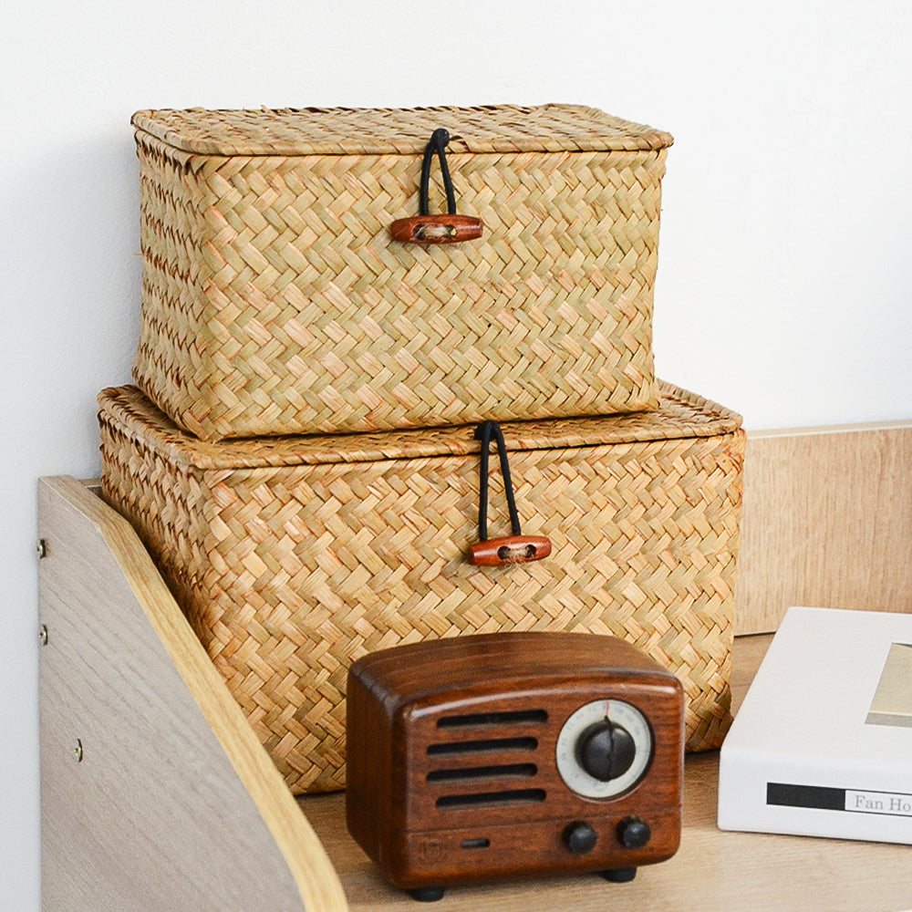 Lidded Woven Storage Box – Compact Home Organization Basket with Natural Finish | Thomler