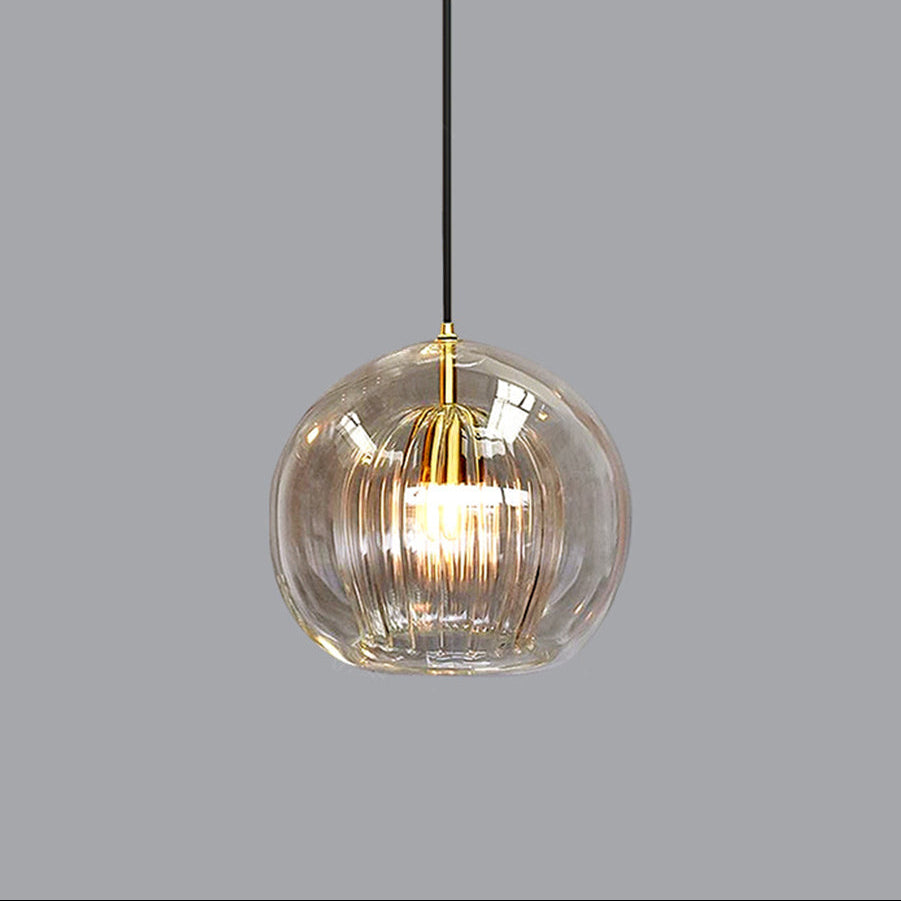 Spherical Metal & Glass Hanging Fixture – Blown Globe Ceiling Light for Dining Room, Bedroom & Entryway – Nordic Minimalist Overhead | Thomler