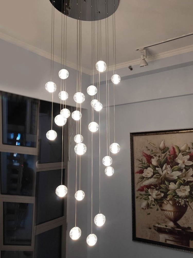 Spherical Glass Globe Multi-Drop Hanging Fixture – Adjustable Stairwell & Entryway Chandelier with Chrome Hardware | Thomler