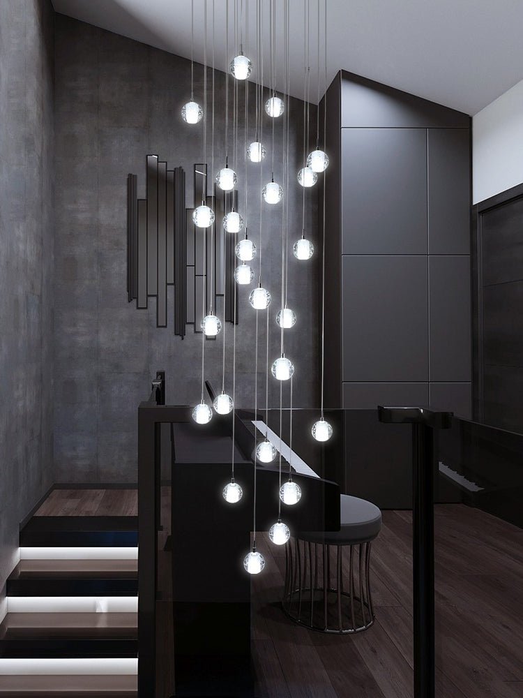 Spherical Glass Globe Multi-Drop Hanging Fixture – Adjustable Stairwell & Entryway Chandelier with Chrome Hardware | Thomler