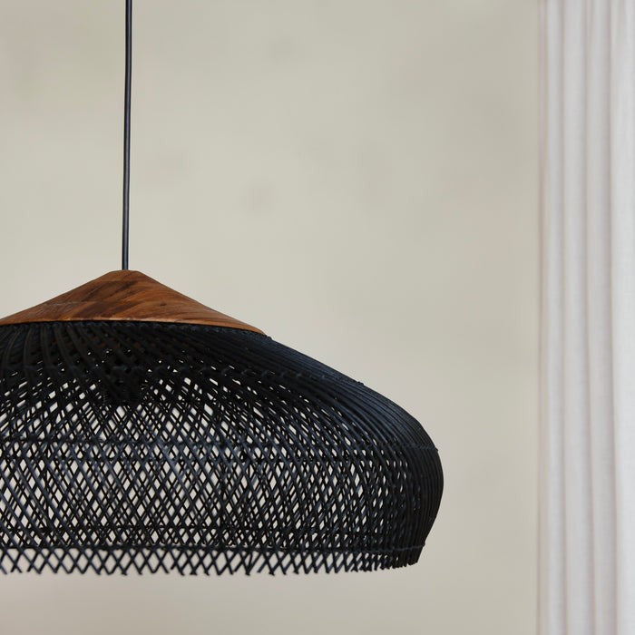 Pendant Light Rattan Woven 23.6 in Natural Dining Room Kitchen Island Hanging Ceiling Lamp Boho Farmhouse Lighting | Thomler
