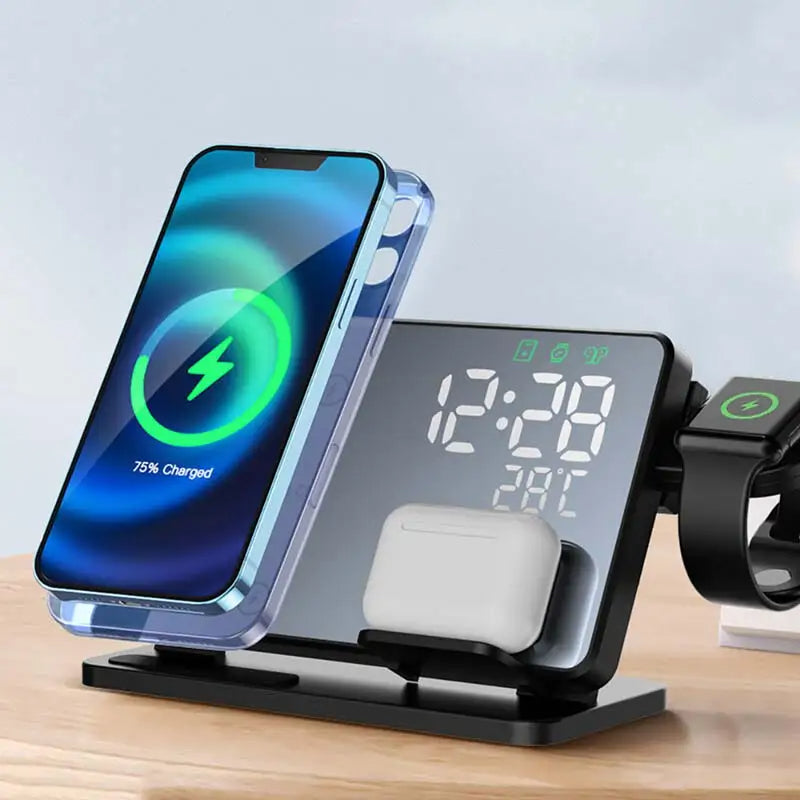 Wireless Charging Station for iPhone, Apple Watch & AirPods with Alarm Clock | 3-in-1 Fast Charging Dock Station | Qi-Certified | Thomler