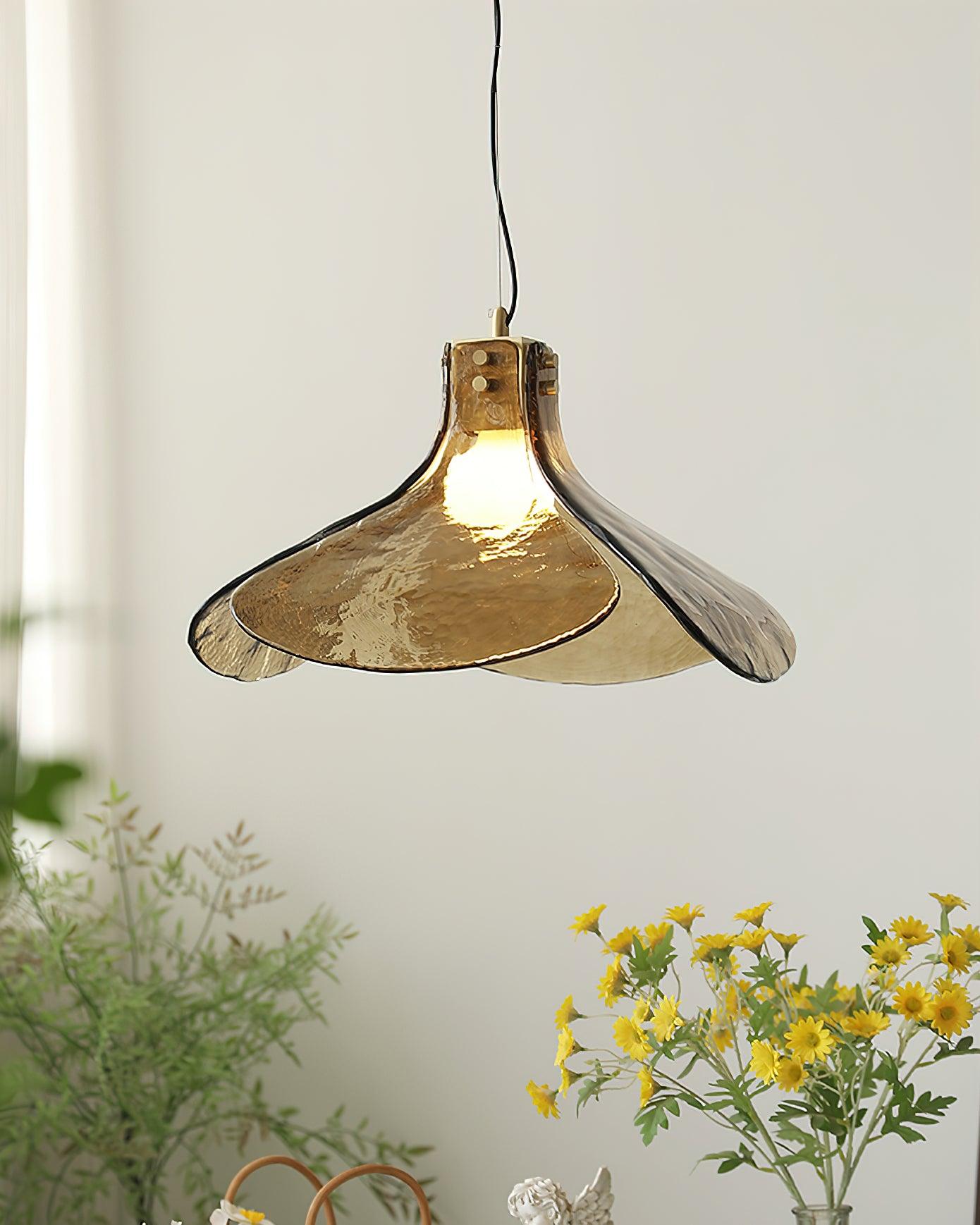 Glass Leaf Ceiling Fixture E27 Bronze Frame Adjustable Drop Cord Ambient Overhead Lighting for Dining Tables Kitchen Counter Modern Home | Thomler