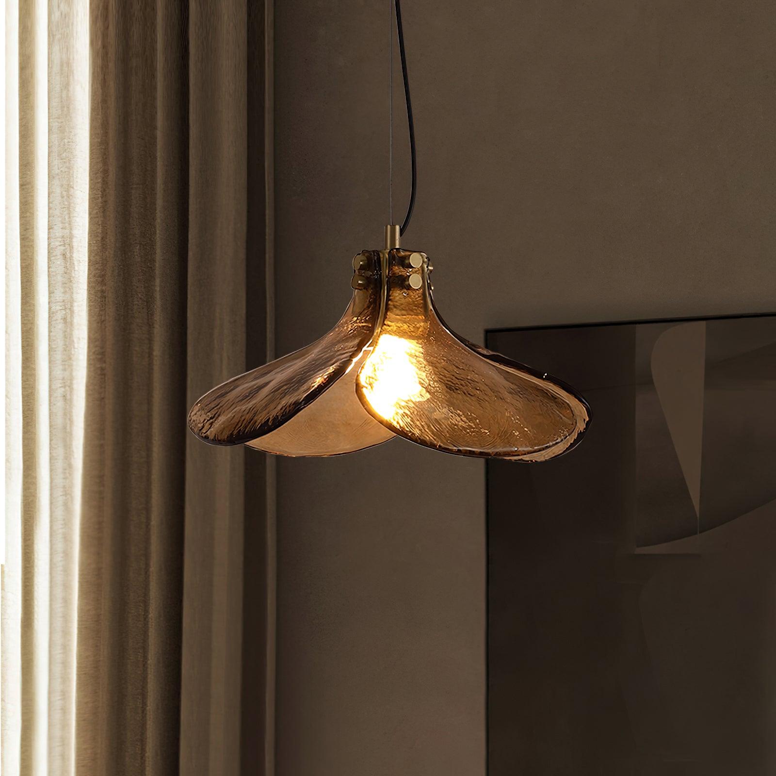 Glass Leaf Ceiling Fixture E27 Bronze Frame Adjustable Drop Cord Ambient Overhead Lighting for Dining Tables Kitchen Counter Modern Home | Thomler