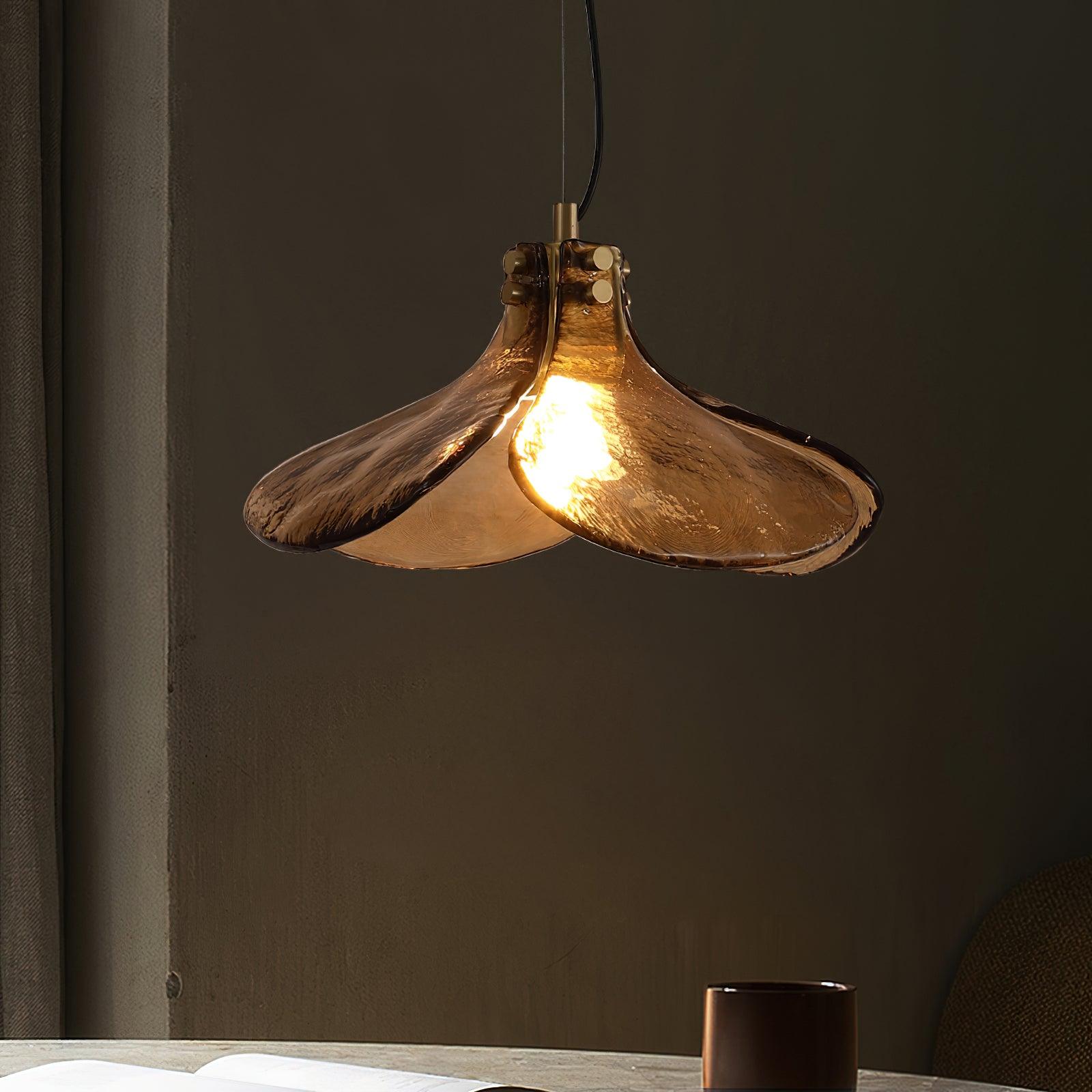 Glass Leaf Ceiling Fixture E27 Bronze Frame Adjustable Drop Cord Ambient Overhead Lighting for Dining Tables Kitchen Counter Modern Home | Thomler