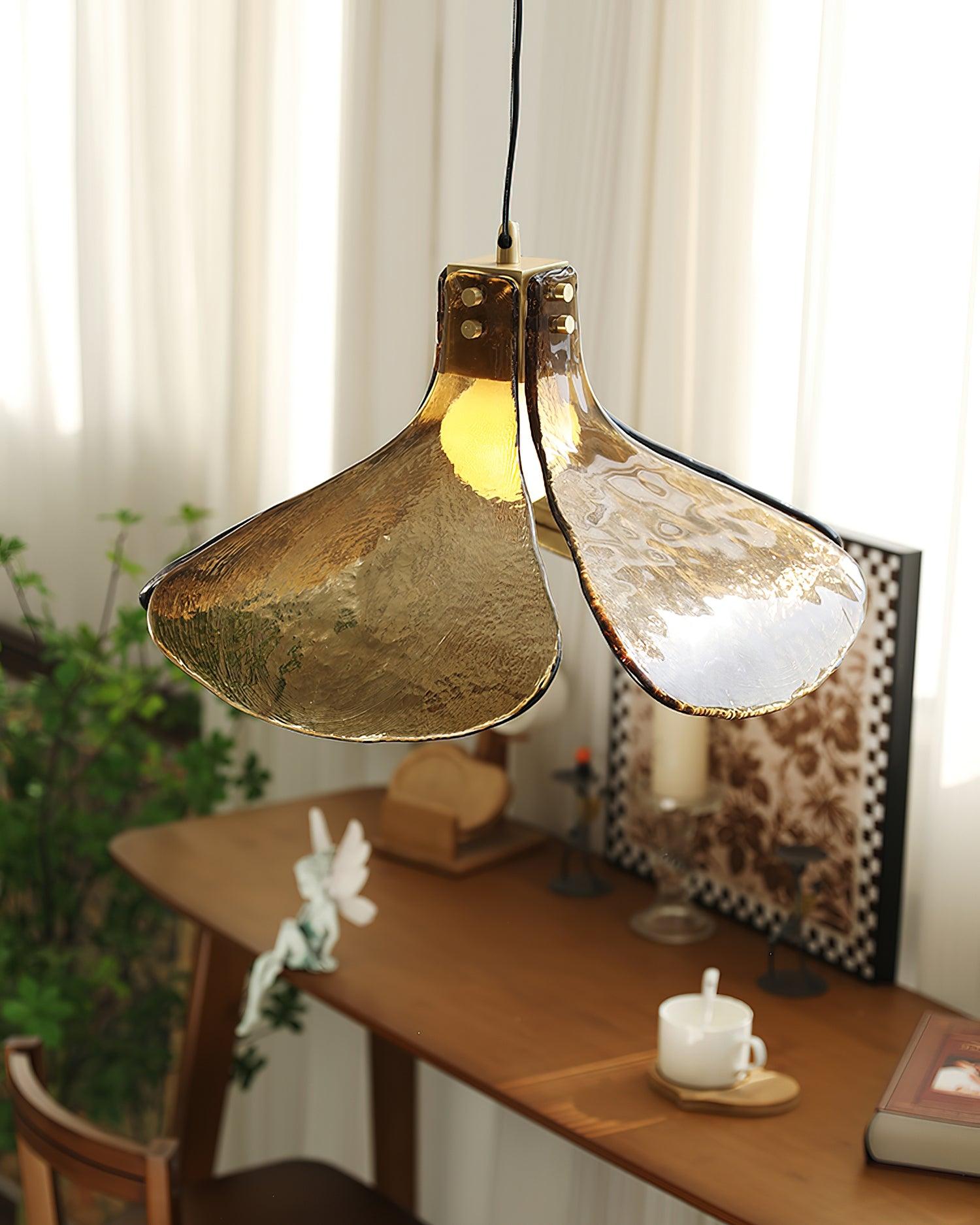 Glass Leaf Ceiling Fixture E27 Bronze Frame Adjustable Drop Cord Ambient Overhead Lighting for Dining Tables Kitchen Counter Modern Home | Thomler