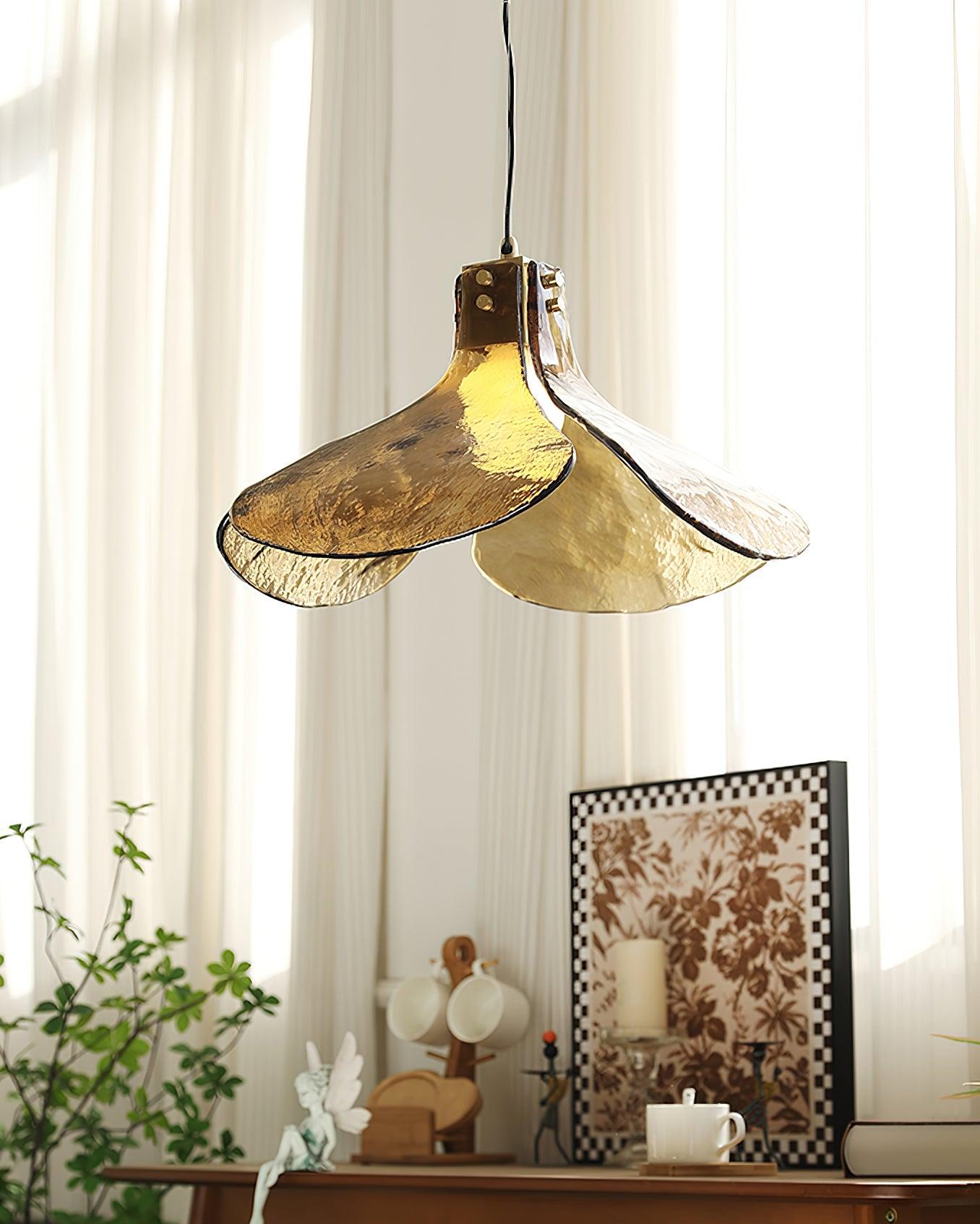 Glass Leaf Ceiling Fixture E27 Bronze Frame Adjustable Drop Cord Ambient Overhead Lighting for Dining Tables Kitchen Counter Modern Home | Thomler