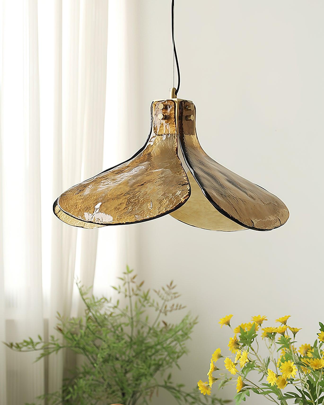 Glass Leaf Ceiling Fixture E27 Bronze Frame Adjustable Drop Cord Ambient Overhead Lighting for Dining Tables Kitchen Counter Modern Home | Thomler