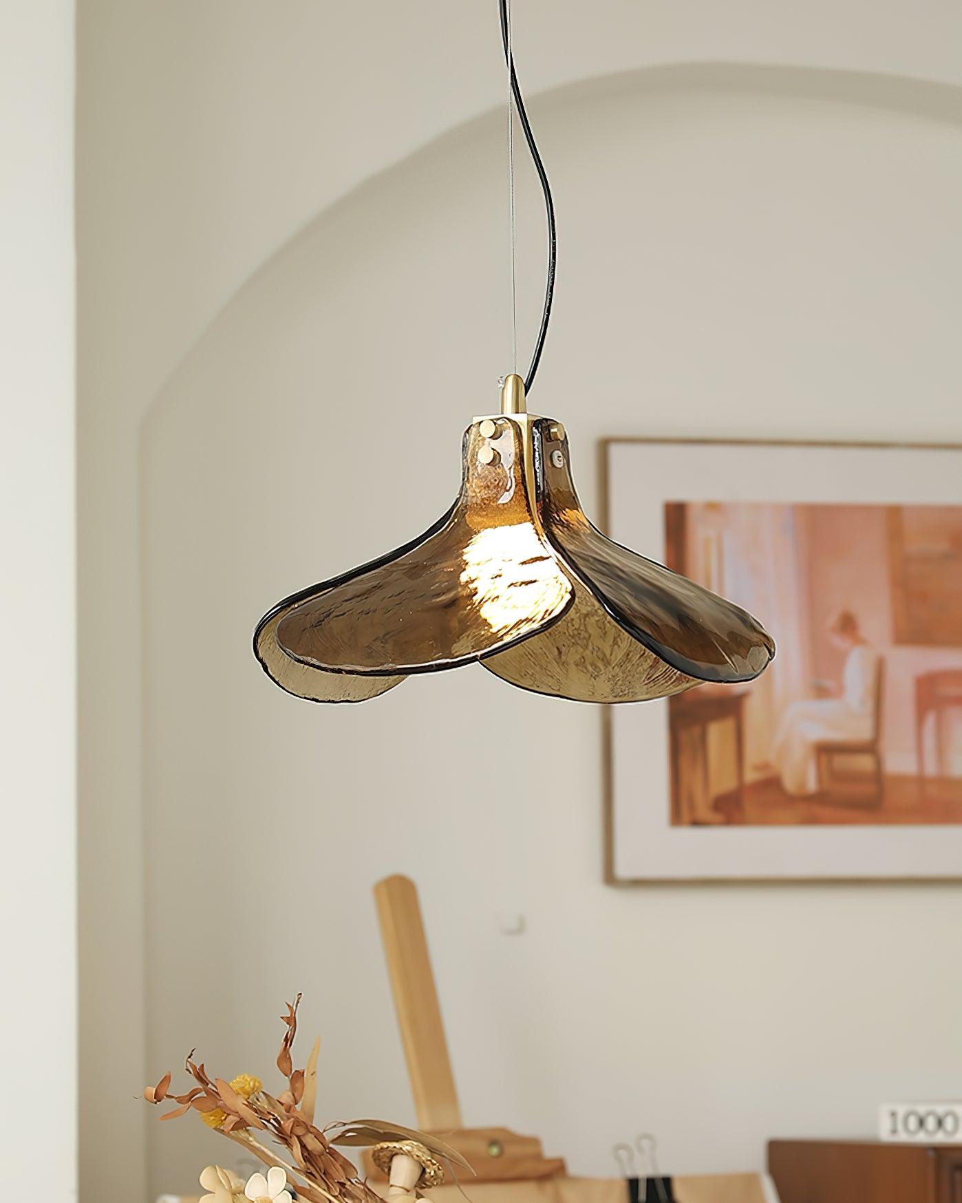 Glass Leaf Ceiling Fixture E27 Bronze Frame Adjustable Drop Cord Ambient Overhead Lighting for Dining Tables Kitchen Counter Modern Home | Thomler