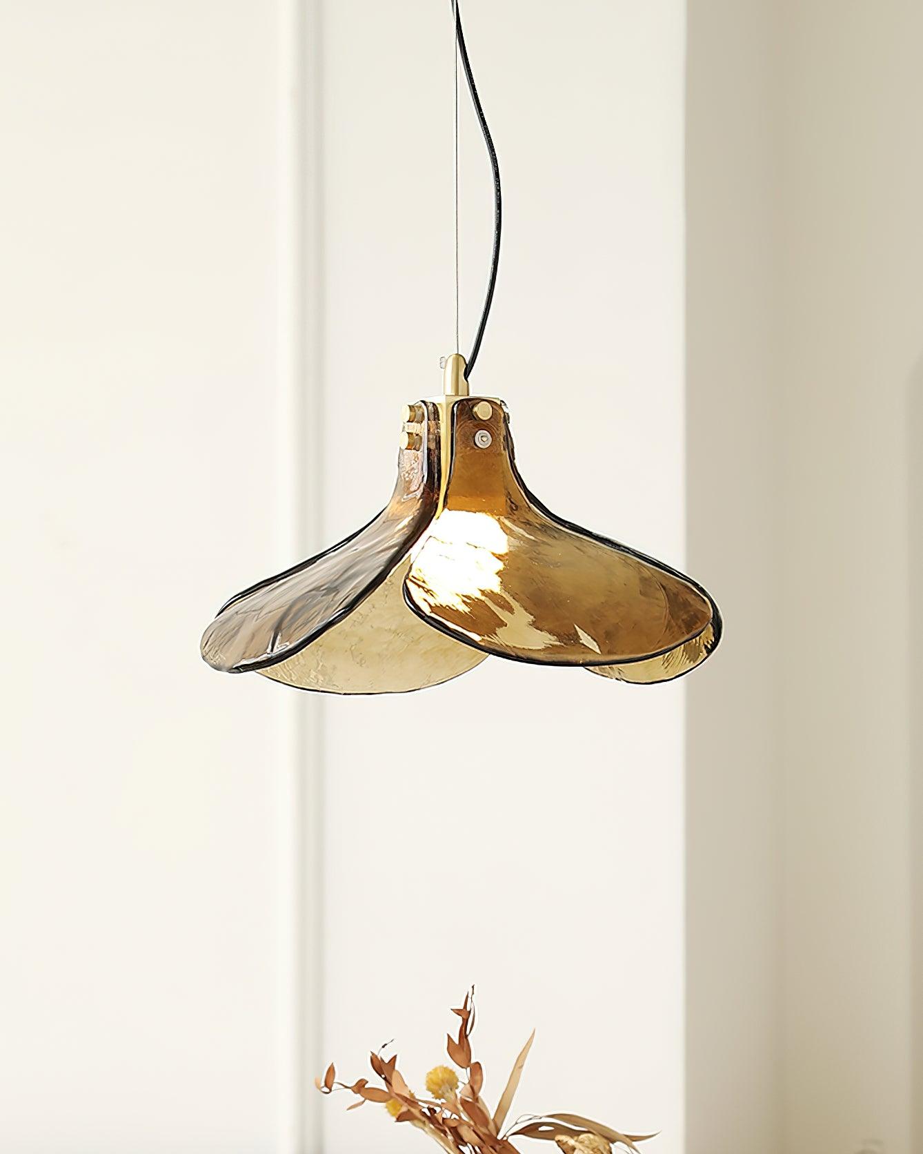 Glass Leaf Ceiling Fixture E27 Bronze Frame Adjustable Drop Cord Ambient Overhead Lighting for Dining Tables Kitchen Counter Modern Home | Thomler
