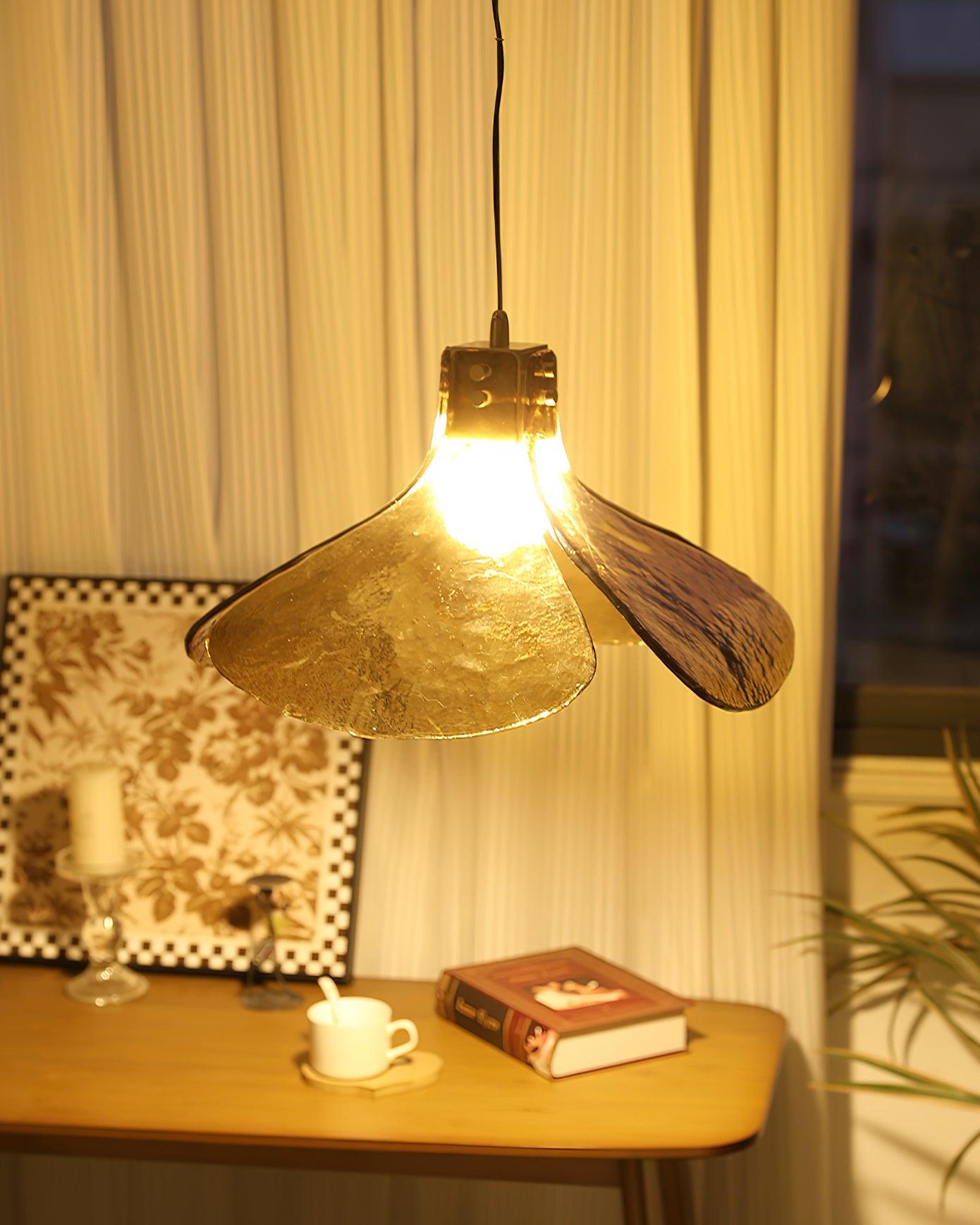Glass Leaf Ceiling Fixture E27 Bronze Frame Adjustable Drop Cord Ambient Overhead Lighting for Dining Tables Kitchen Counter Modern Home | Thomler