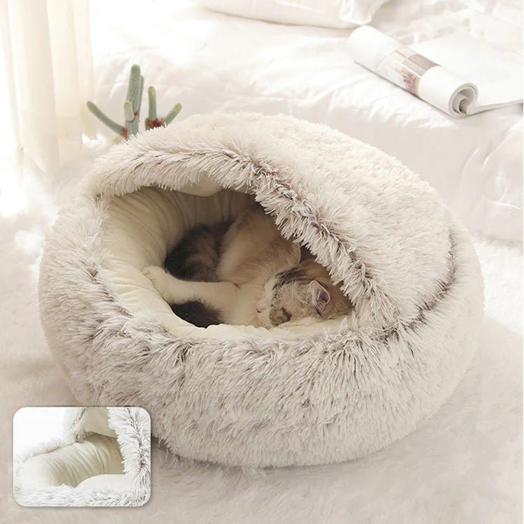 Hooded Pet Cave Bed for Cats & Small Dogs – Cozy Enclosed Sleeping Den with Plush Cushion & Machine-Washable Cover in Multiple Sizes | Thomler