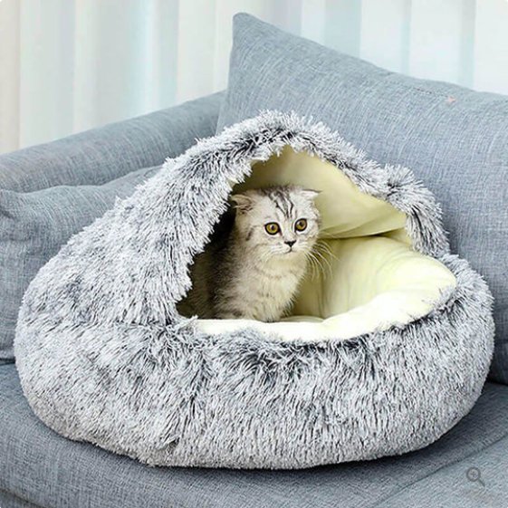 Hooded Pet Cave Bed for Cats & Small Dogs – Cozy Enclosed Sleeping Den with Plush Cushion & Machine-Washable Cover in Multiple Sizes | Thomler
