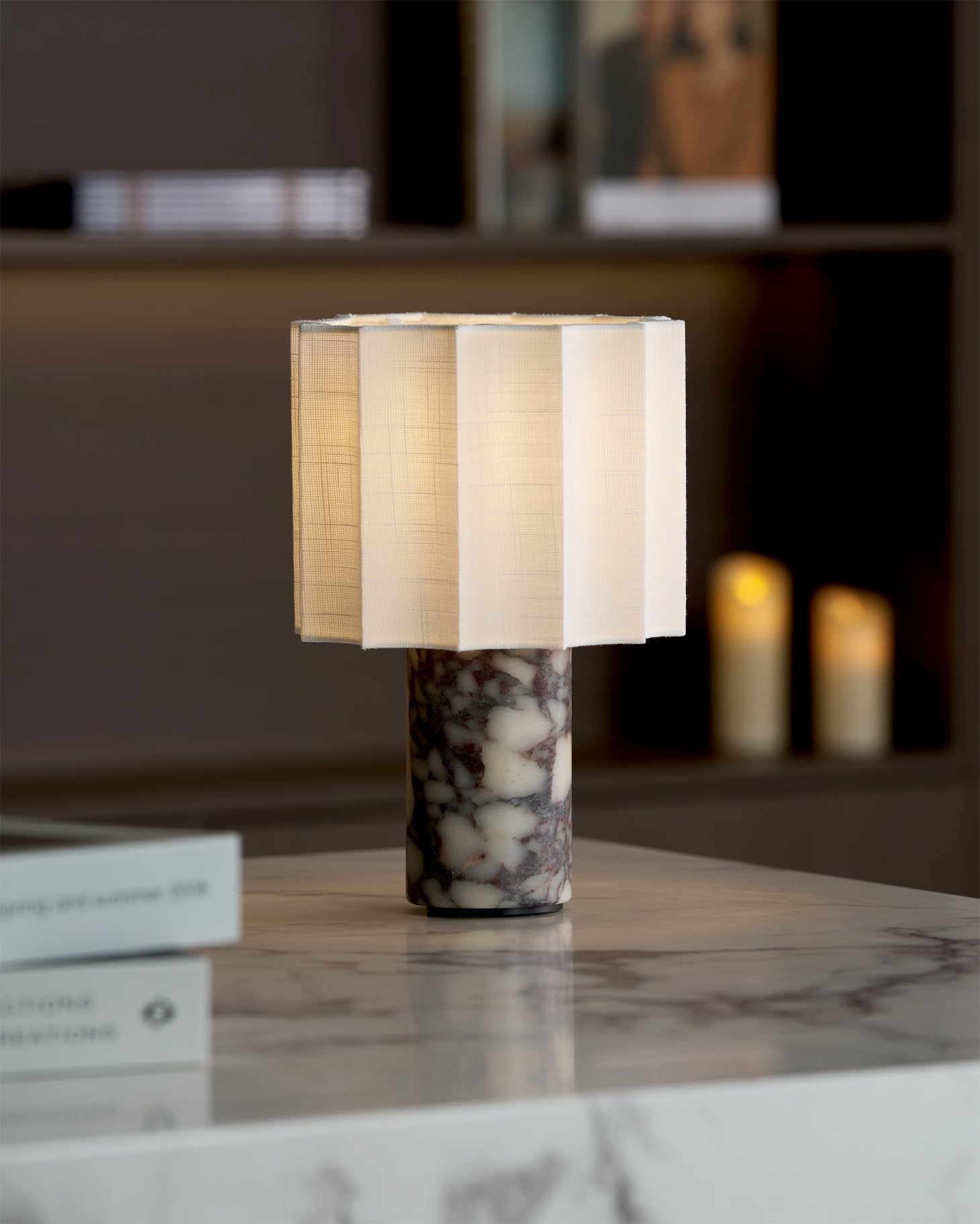 Table Lamp Marble 10.8 in Battery Powered White Beige Living Room Study Bedroom Accent Lighting | Thomler