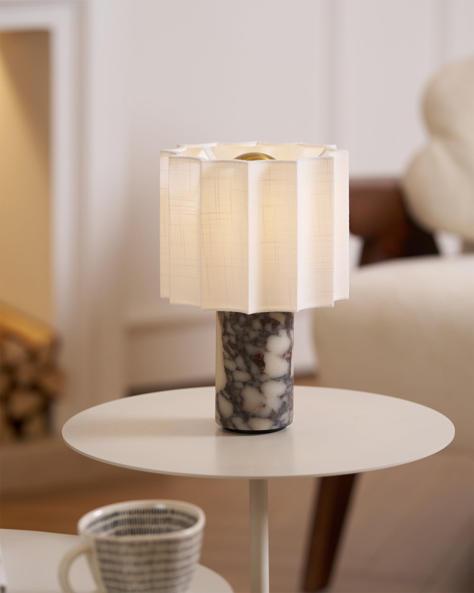 Table Lamp Marble 10.8 in Battery Powered White Beige Living Room Study Bedroom Accent Lighting | Thomler