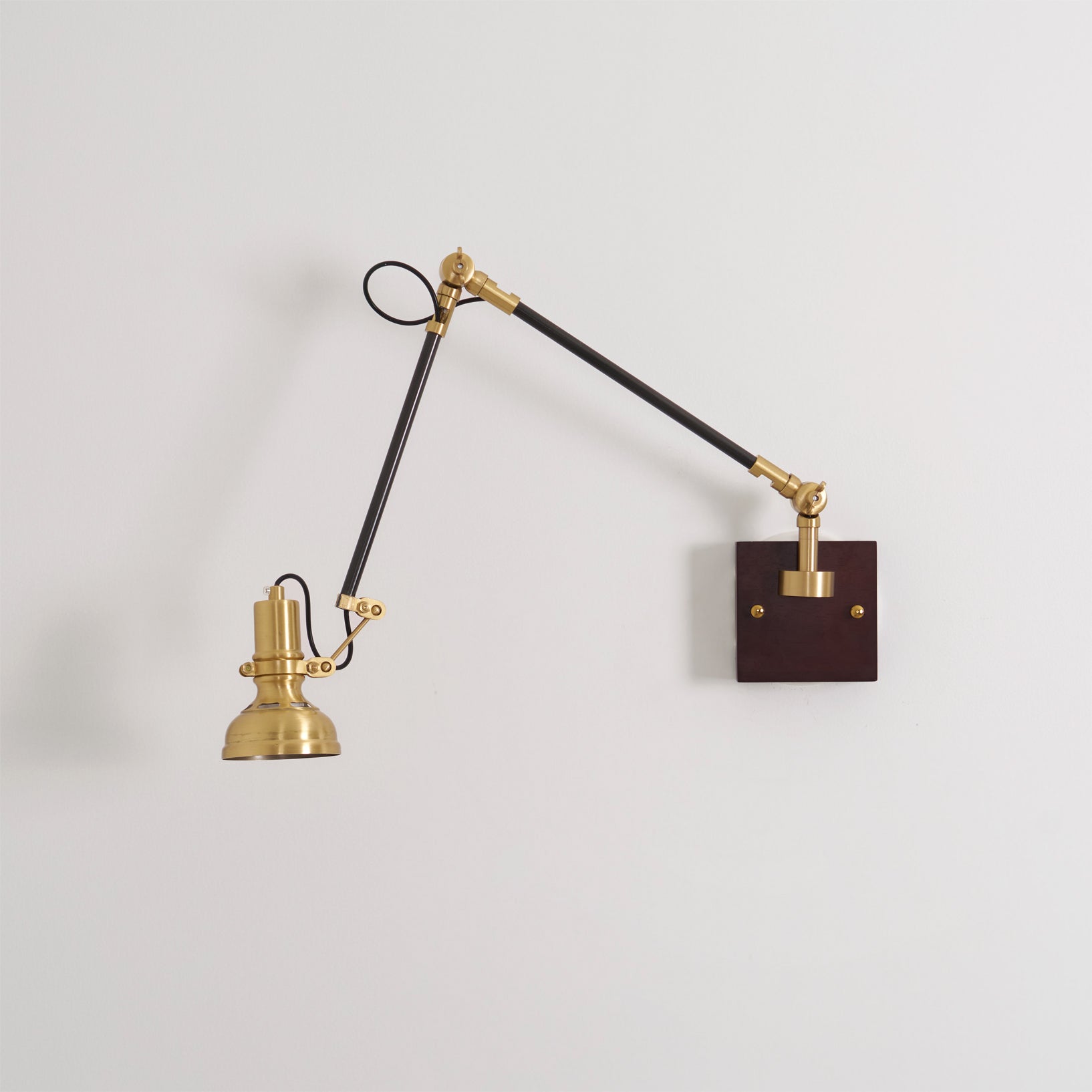 Wall Lamp Wood Brass 27.2 in Adjustable Indoor Reading Light Bedroom Office Swing Arm Fixture | Thomler