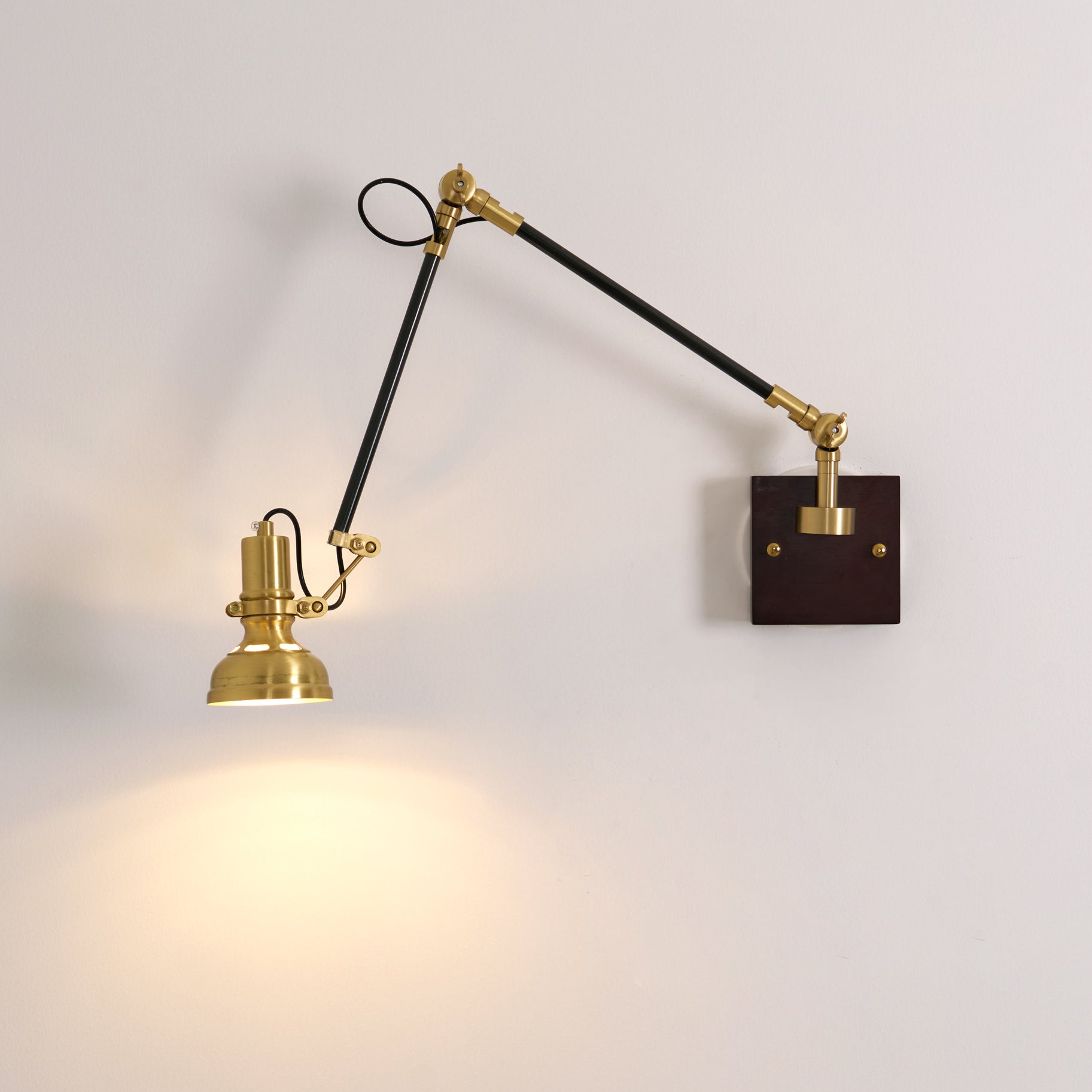 Wall Lamp Wood Brass 27.2 in Adjustable Indoor Reading Light Bedroom Office Swing Arm Fixture | Thomler