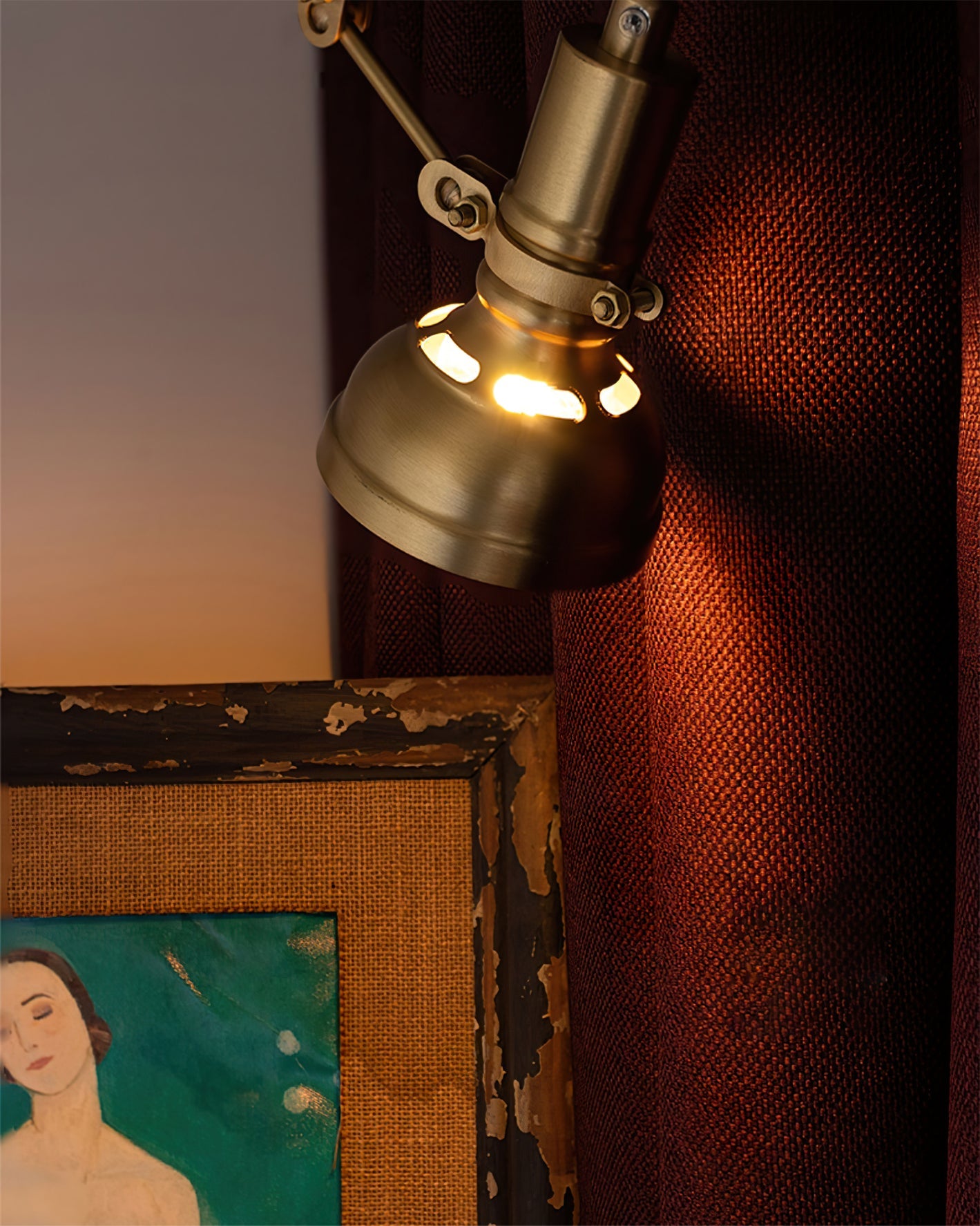 Wall Lamp Wood Brass 27.2 in Adjustable Indoor Reading Light Bedroom Office Swing Arm Fixture | Thomler