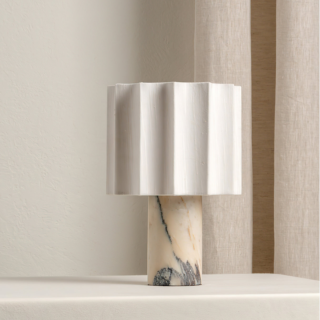 Table Lamp Marble 10.8 in Battery Powered White Beige Living Room Study Bedroom Accent Lighting | Thomler