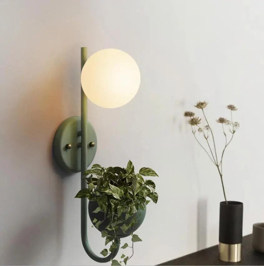 Wall Sconce with Built-In Planter Pot and LED Light for Bedroom, Living Room, or Hallway Decor | Modern Minimalist Design for Indoor Greener | Thomler