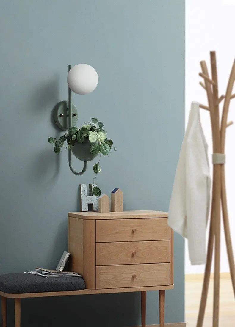 Wall Sconce with Built-In Planter Pot and LED Light for Bedroom, Living Room, or Hallway Decor | Modern Minimalist Design for Indoor Greener | Thomler