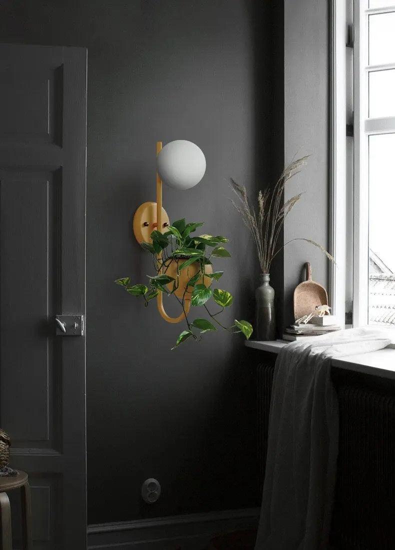 Wall Sconce with Built-In Planter Pot and LED Light for Bedroom, Living Room, or Hallway Decor | Modern Minimalist Design for Indoor Greener | Thomler