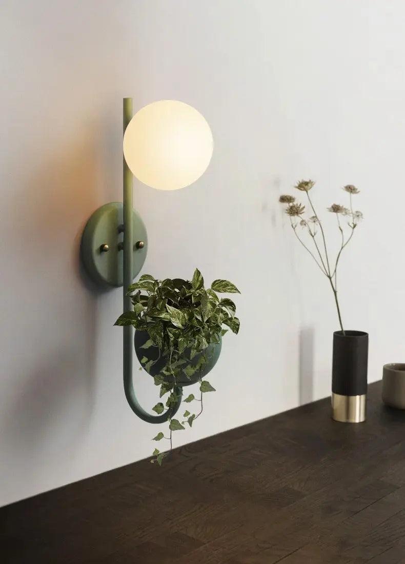 Wall Sconce with Built-In Planter Pot and LED Light for Bedroom, Living Room, or Hallway Decor | Modern Minimalist Design for Indoor Greener | Thomler
