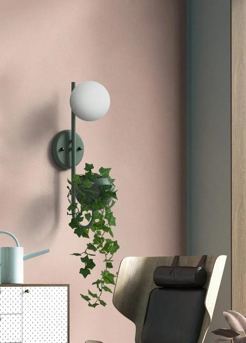 Wall Sconce with Built-In Planter Pot and LED Light for Bedroom, Living Room, or Hallway Decor | Modern Minimalist Design for Indoor Greener | Thomler