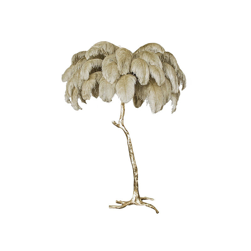 Floor Lamp Feather Shade 160.0 cm White Living Room Bedroom Palm Tree Standing Light Tropical Ambient Lighting | Thomler