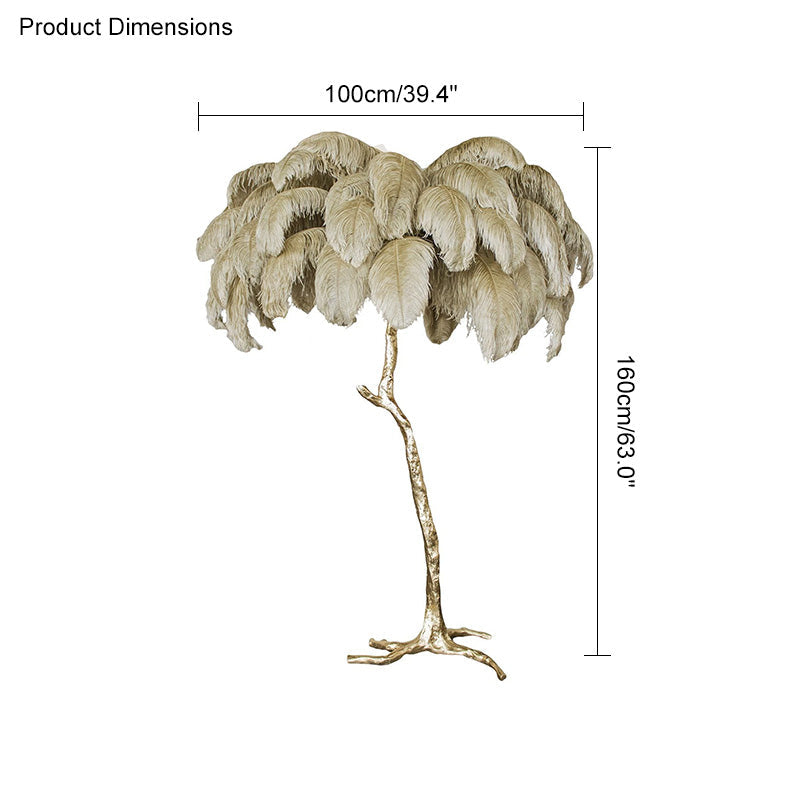 Floor Lamp Feather Shade 160.0 cm White Living Room Bedroom Palm Tree Standing Light Tropical Ambient Lighting | Thomler