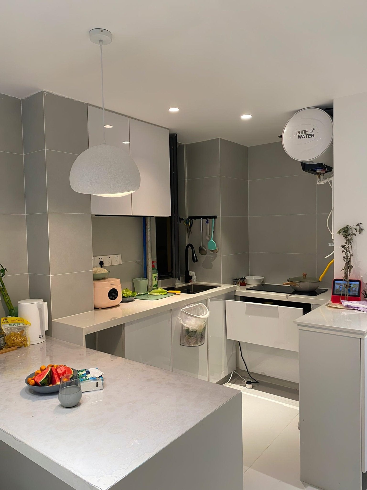 Moon Pendant Light LED 11.8 in Adjustable Grey White Indoor Ceiling Lamp | Thomler