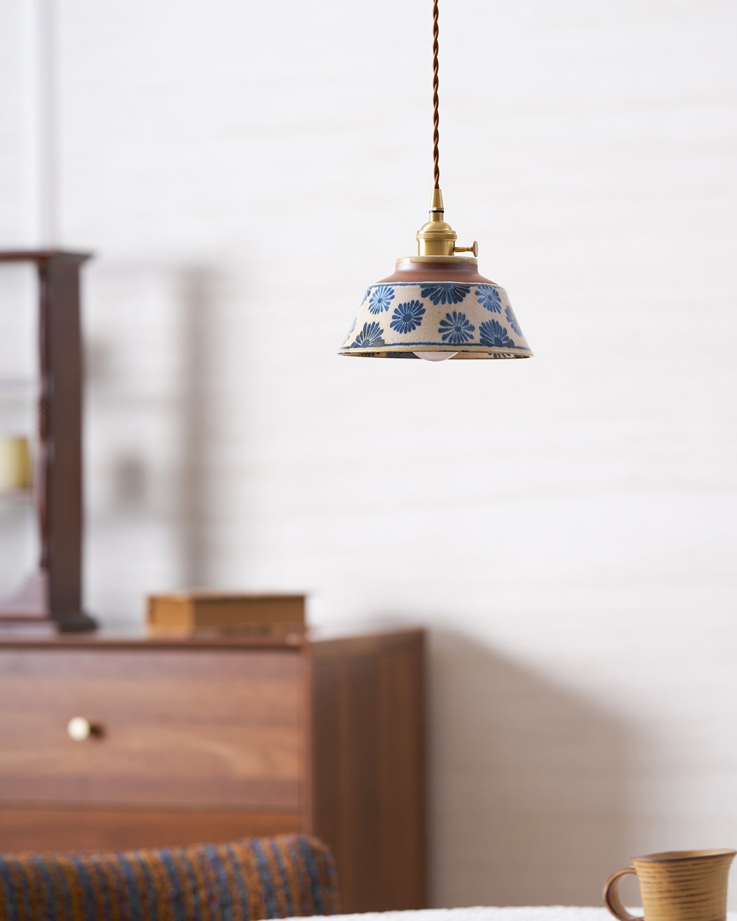 Pendant Lamp Ceramic 7 in Blue Dining Room Kitchen Island Hanging Light Fixture Soft Glow Decorative Lighting | Thomler