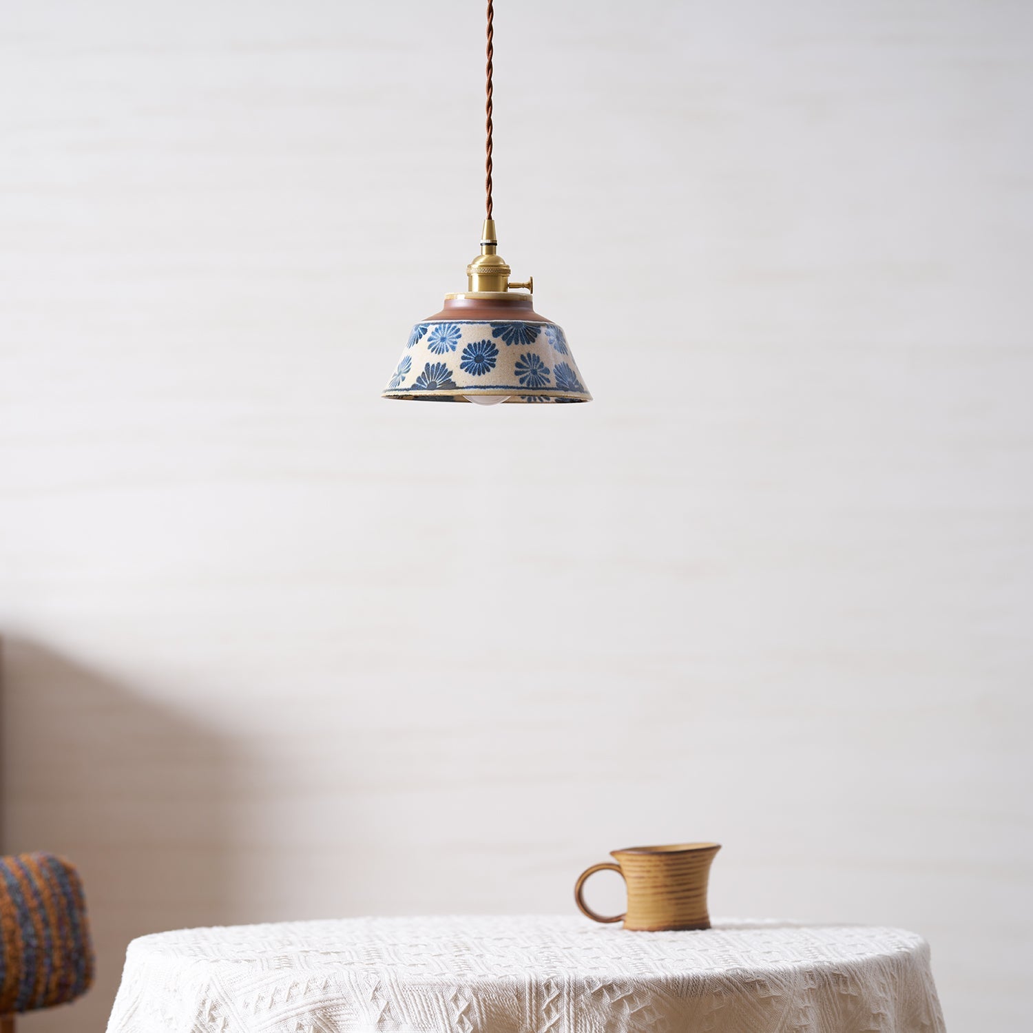 Pendant Lamp Ceramic 7 in Blue Dining Room Kitchen Island Hanging Light Fixture Soft Glow Decorative Lighting | Thomler