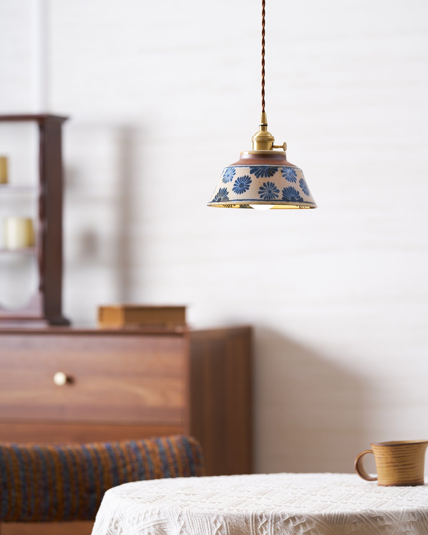 Pendant Lamp Ceramic 7 in Blue Dining Room Kitchen Island Hanging Light Fixture Soft Glow Decorative Lighting | Thomler