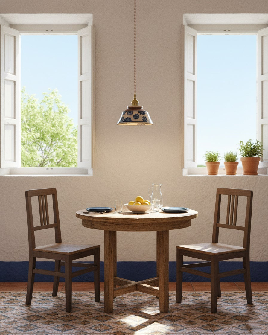 Pendant Lamp Ceramic 7 in Blue Dining Room Kitchen Island Hanging Light Fixture Soft Glow Decorative Lighting | Thomler