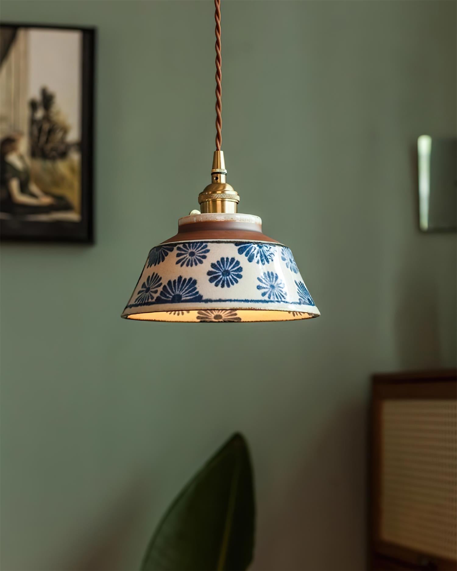 Pendant Lamp Ceramic 7 in Blue Dining Room Kitchen Island Hanging Light Fixture Soft Glow Decorative Lighting | Thomler